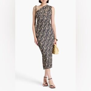 Nanushka NWT Camille One Shoulder Brushstroke Animal Print Jersey Midi Dress